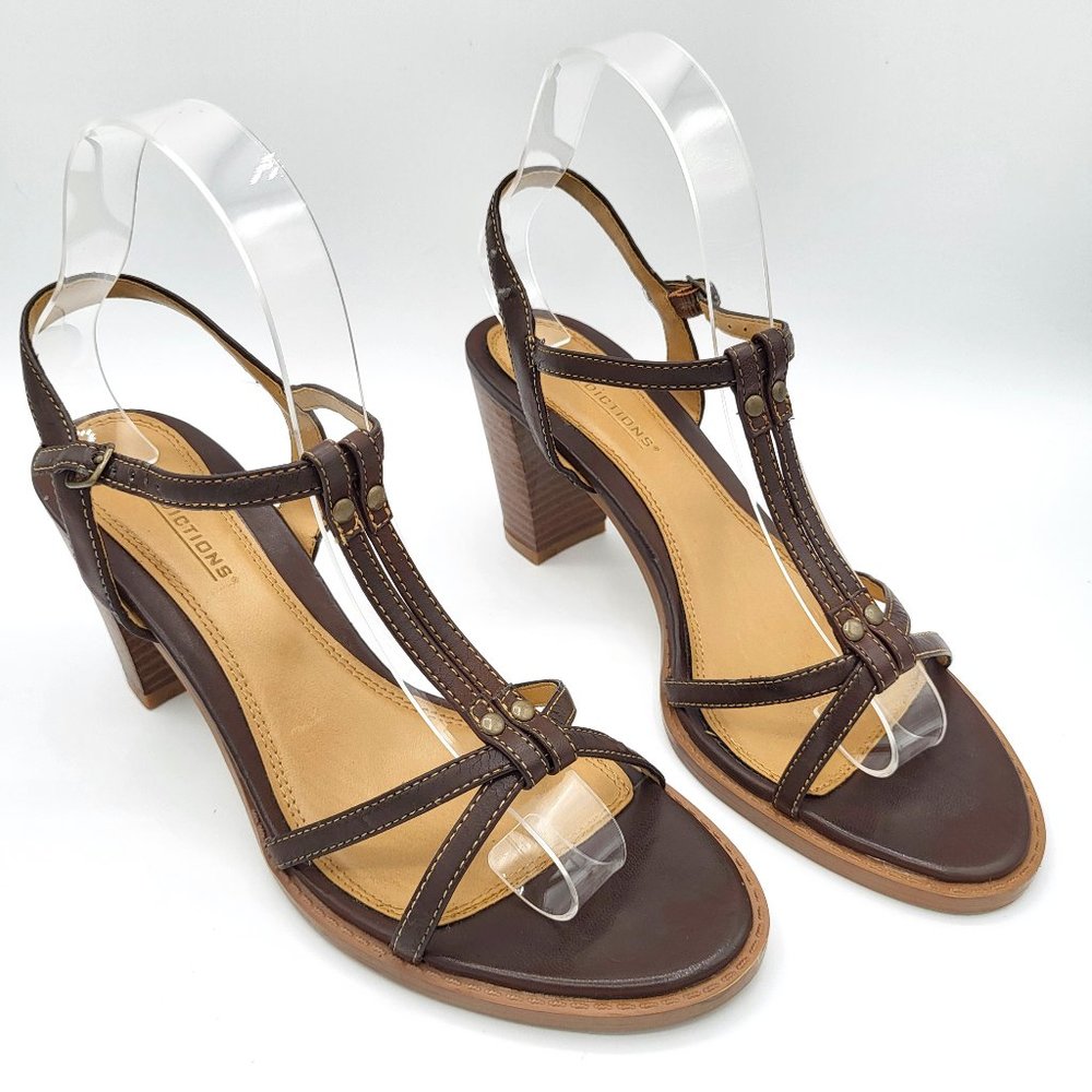 Predictions Brown Strappy Chunky Heel Sandals SZ 7.5
